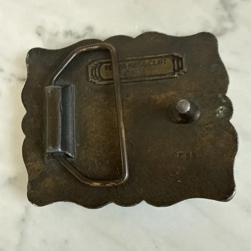 1978 Vintage Indian Metal Craft Brass HORSE Belt Buckle 3 in